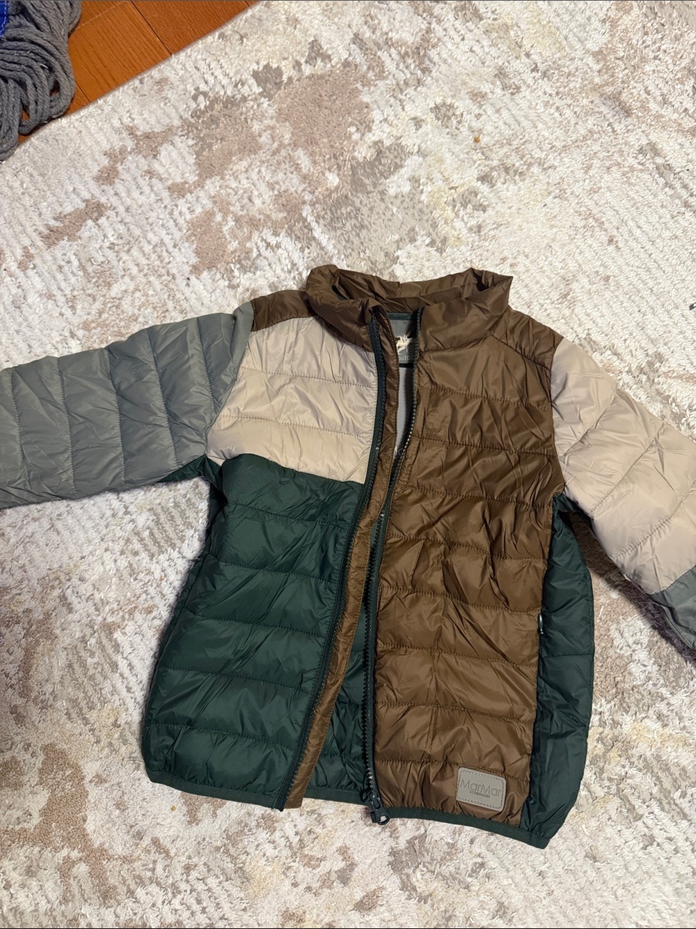 Kids Colorblock Puffer Jacket - Brown/Green/Tan